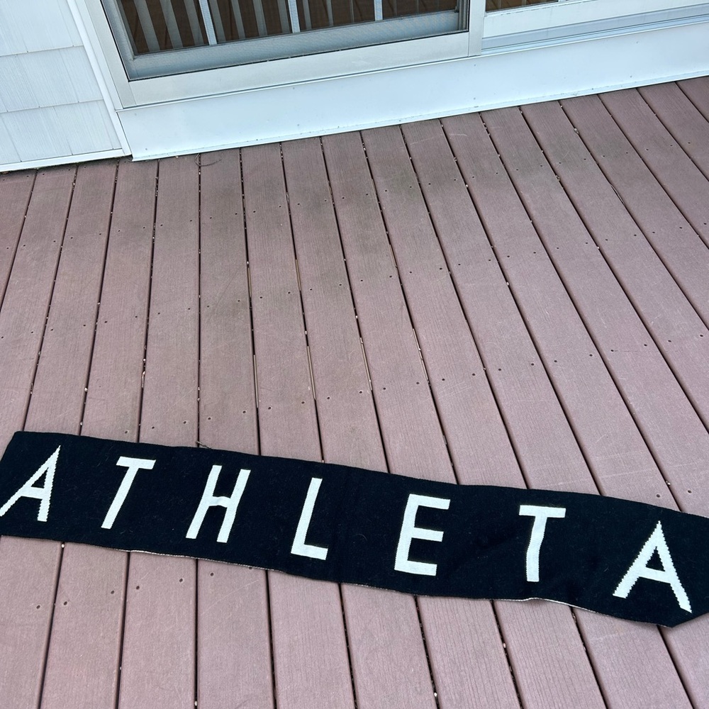 Athleta Scarf Black/White Wool Blend Daily Knit Spell Out Logo - One Size - NWT